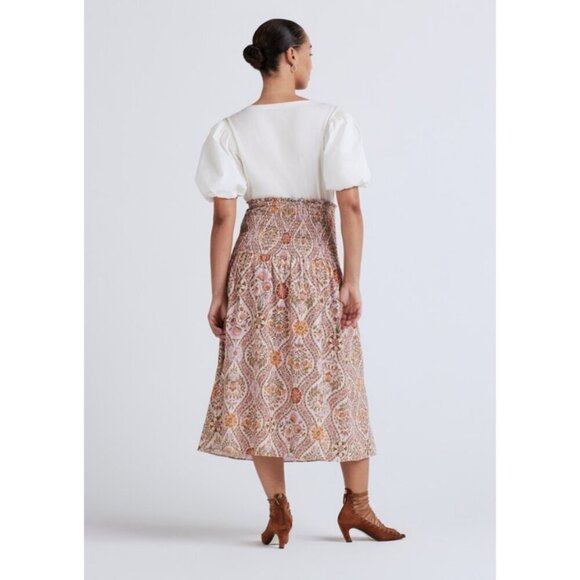 💕DEREK LAM 10 CROSBY Madani Linen Blend Smocked Skirt Light Khaki Floral 12 NWT - Picture 3 of 16